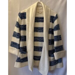 Vintage 70s A Fashion Import Ivory blue StripeOpen Cardigan Pockets Women M Flaw